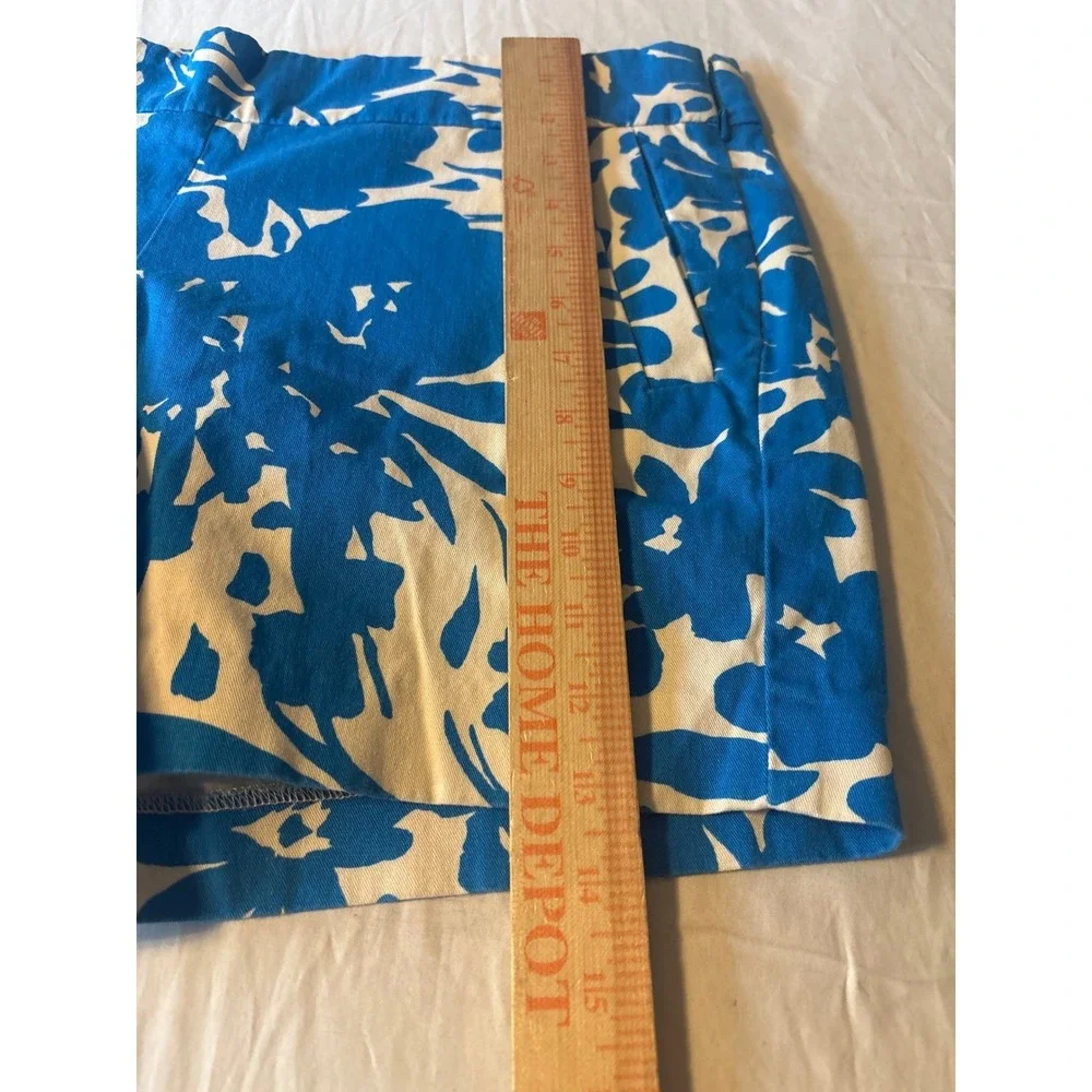 J.crew Floral Print Chino Shorts Womens Size 10 Blue White Mid Rise Side Zipl